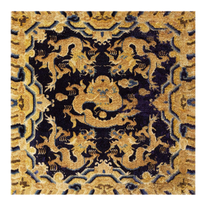 1890s Black Dragon Medallion Antique Chinese Ningxia Rug 2' 6'' X 2' 6'' Handknotted Wool Carpet