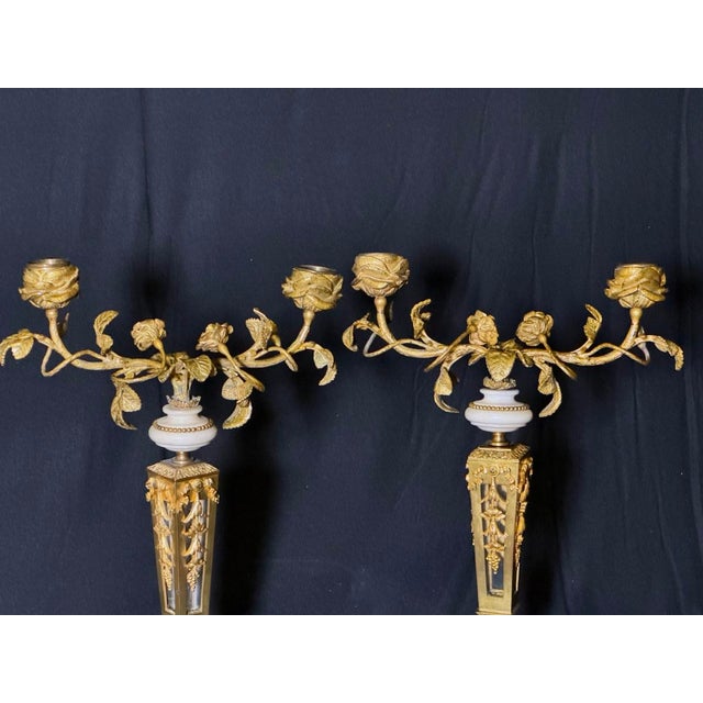 19thC French Louis XVI Gilt Bronze Marble Clock Set 3pc For Sale - Image 10 of 17