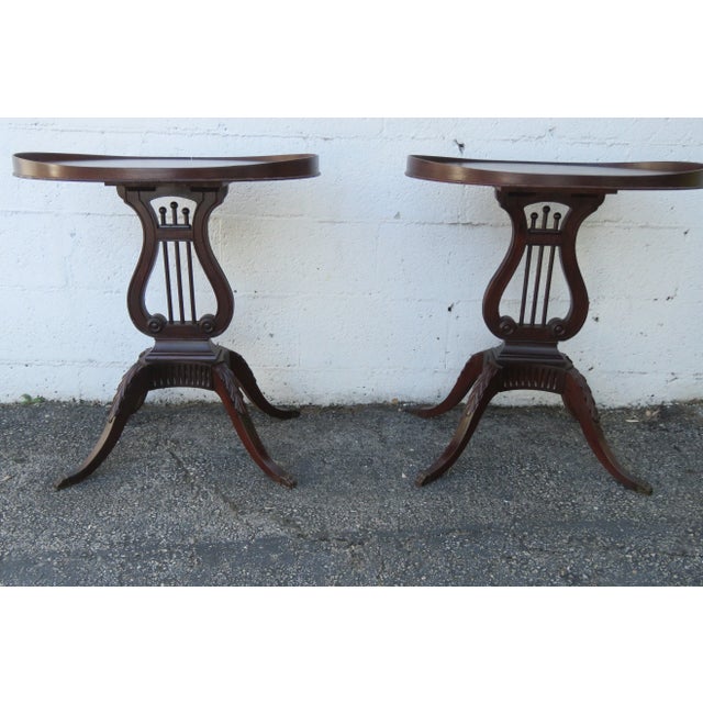 Traditional Mahogany Harp Claw Feet Side End Tables a Pair For Sale - Image 3 of 12
