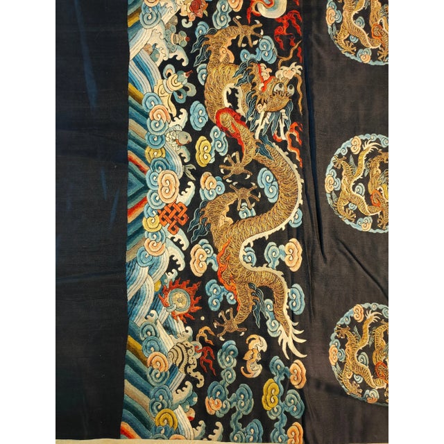 19th Century Chinese Silk & Metallic Thread Dragon Embroidery 2'6" x 4'4" - 76 x 132