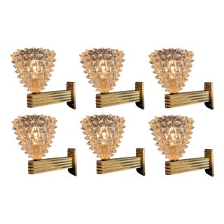 Rostrato Wall Lights in Blown Glass and Brass by Barovier & Toso, Italy, 1990s, Set of 6 For Sale