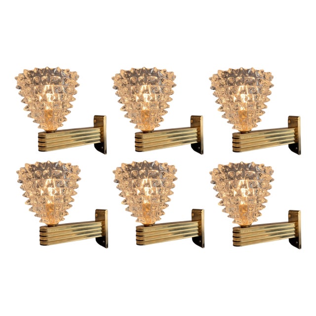 Rostrato Wall Lights in Blown Glass and Brass by Barovier & Toso, Italy, 1990s, Set of 6 For Sale