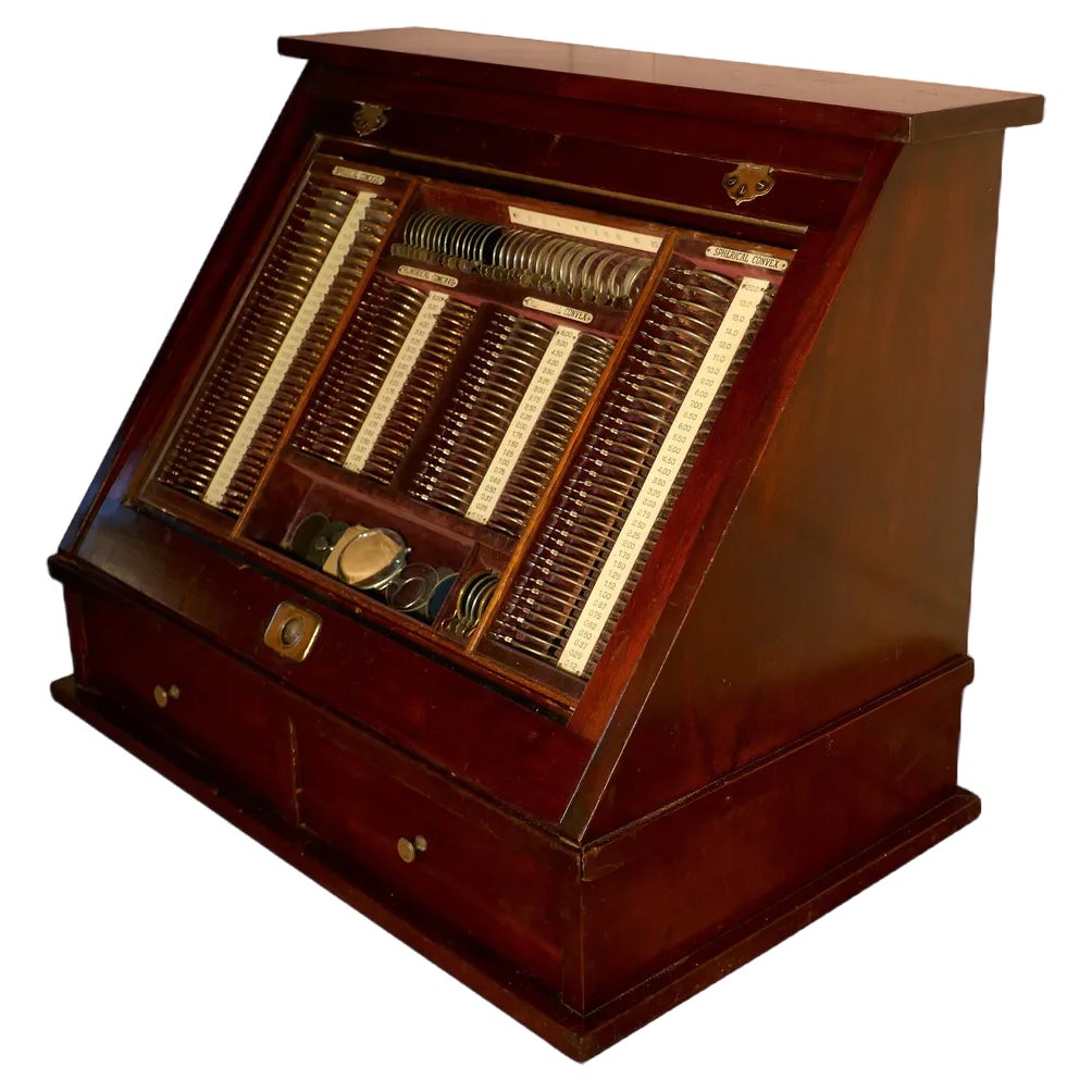 19th Century Optician Test Glasses Lens Kit in Cabinet, 1890s