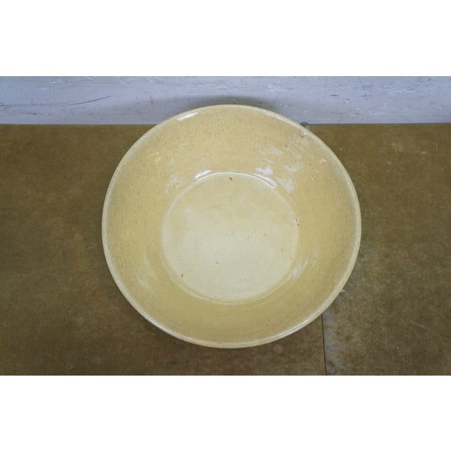 Antique American Yellowware Banded Beehive Mixing Bowl Rolled Rim Stoneware For Sale - Image 11 of 15