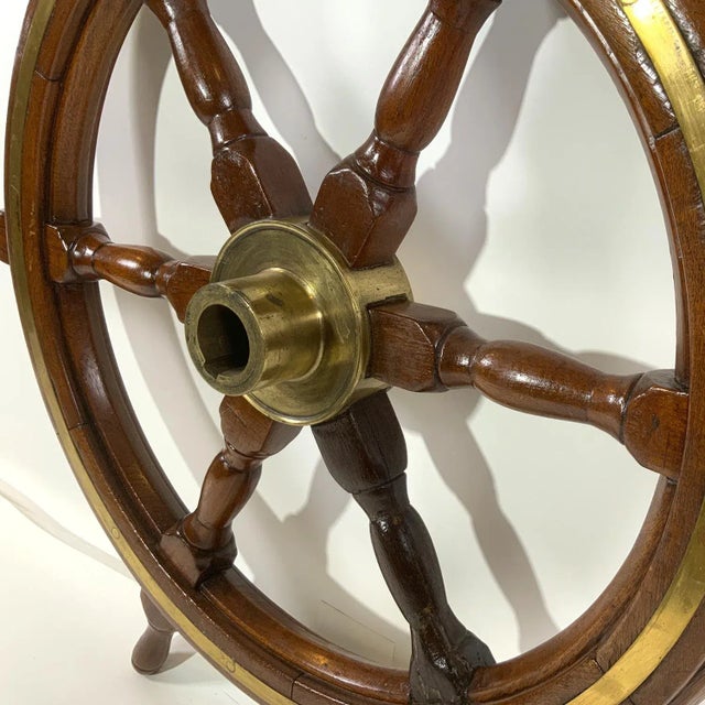 Wood Six Spoke Ships Wheel from a Yacht For Sale - Image 7 of 7