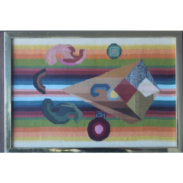 Vintage Needlepoint Tapestry Abstract Geometric Design Framed For Sale - Image 13 of 13