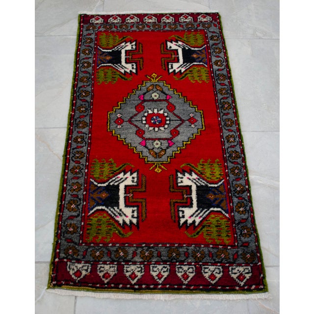 1970s Hand Knotted Turkish Small Rug Decorative Mat for Bathroom - Kitchen and Entryway - 20'' X 39'' For Sale - Image 14 of 14