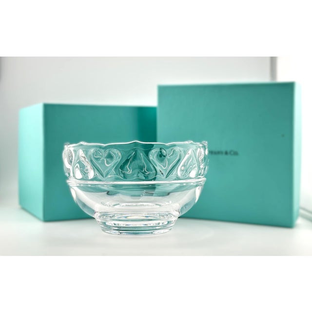 A genuine vintage Tiffany & Co. clear crystal small bowl in the highly coveted and discontinued "Hearts" pattern...