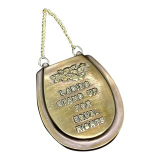 Comic Feminist Vintage Brass Toilet Seat Wall Sign / Plaque For Sale