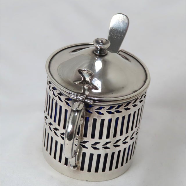 Metal Antique Edwardian Sterling Silver & Cobalt Blue Glass Mustard Pot For Sale - Image 7 of 13