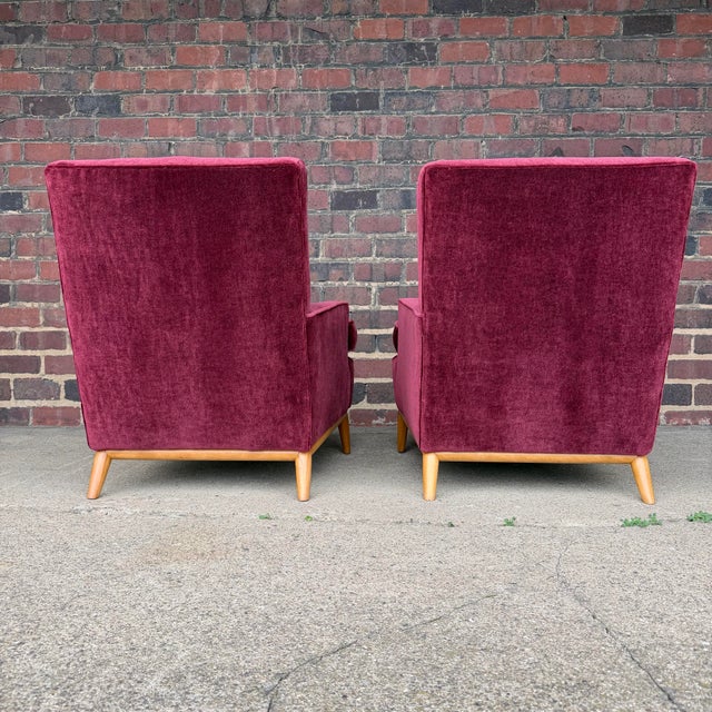 Maroon Pair of t.h. Robsjohn Gibbings Lounge Chairs Redone in Mohair. For Sale - Image 8 of 11