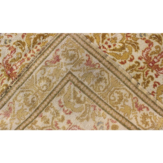 1930s Spanish Rug With Floral Yellow Green, Light Brown, Acid Green and Coral For Sale - Image 10 of 11