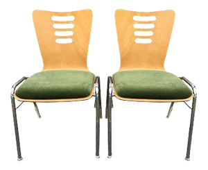 Set of Stackable Metal & Wood Chairs, 1990s
