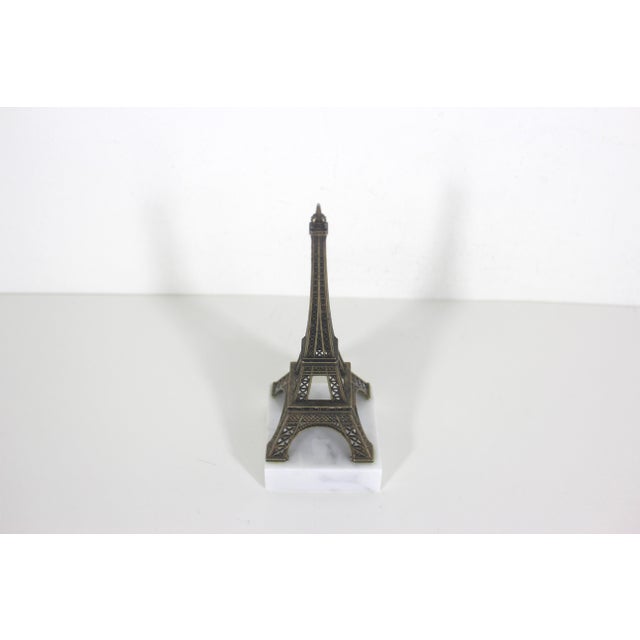 Vintage Eiffel Tower, Small Gold Brass and Marble Souvenir of Paris France For Sale - Image 6 of 9