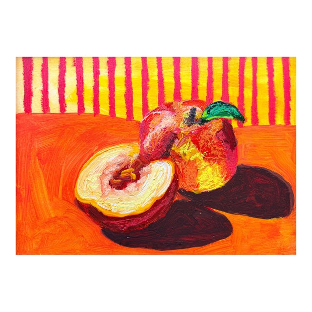Original Peach Painting, Modern Art Fruit, Framed Contemporary Food Art For Sale