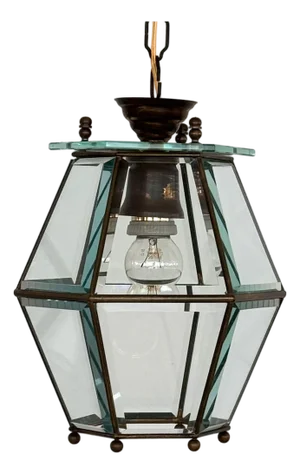 Italian Brass and Cut Glass Pendant Lamp, 1960s