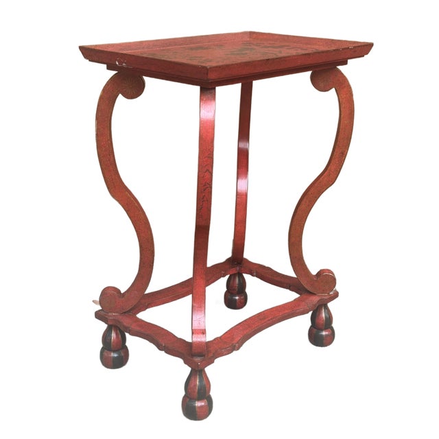 Red Vintage Red Hand Painted Chinoiserie Rectangular Accent Table For Sale - Image 8 of 8