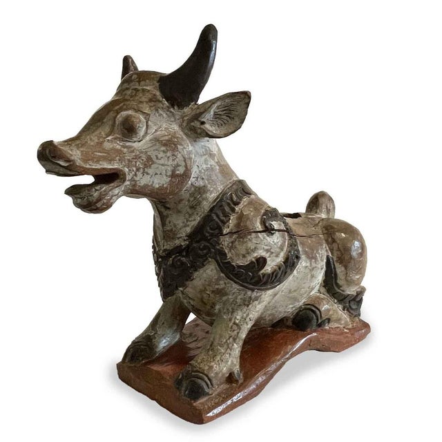 Indian Artist, Nandi Cow Sculpture, 1800s, Carved and Lacquered Wood For Sale - Image 5 of 9