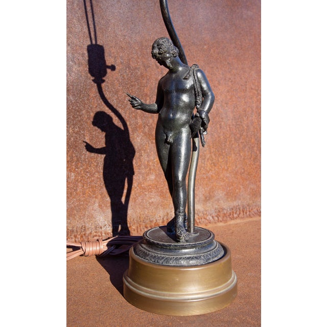 19th Century Classical Grand Tour Bronze Statue of Narcissus Mounted as a Lamp For Sale - Image 5 of 7