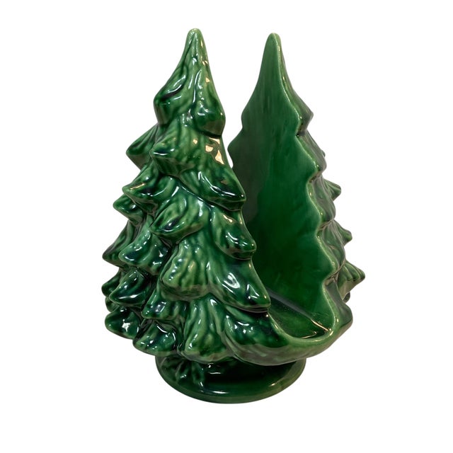 Vintage Glazed Ceramic Christmas Tree Napkin Holder For Sale - Image 6 of 9