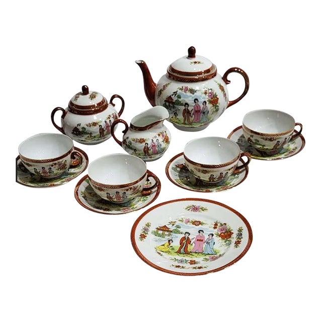 Japanese Geisha Tea Set - 8 Pieces For Sale