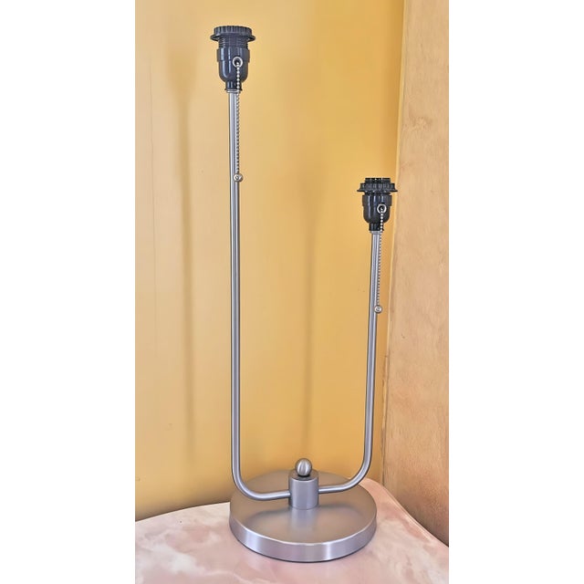 Metal Anthony California Styled Modern Nickel Double Mesh Lamp For Sale - Image 7 of 12