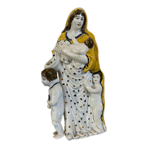 Antique 18th Century English George III Staffordshire Prattware Pottery Figure of Charity