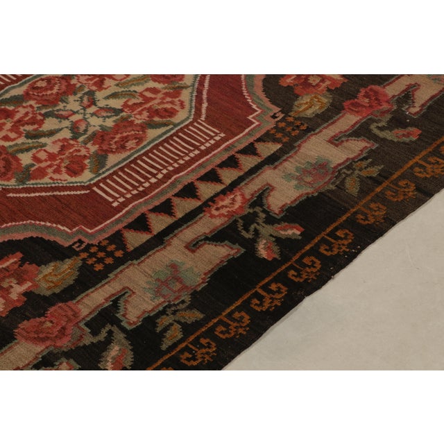 Vintage Bessarabian Kilim Rug in Red, Brown, Green Floral Pattern For Sale In New York - Image 6 of 8