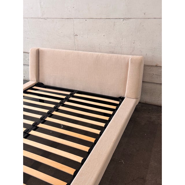 Queen Size Modern Floating Linen-Wrapped Platform Bed Frame For Sale - Image 9 of 12