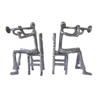 Brutalist Metal Jazz Musician Bookends - a Pair For Sale