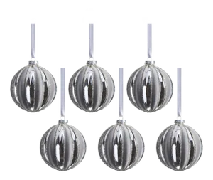 Giada 6-Piece Set Shiny Glass Ball Ornaments with Flock Pattern, 4"