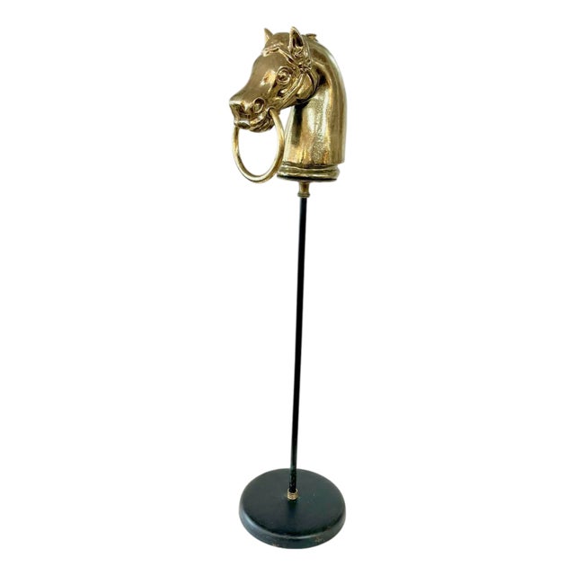 Vintage Mid Century Brass Finish Race Horse Head on Stand For Sale