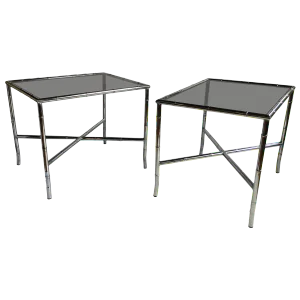 Mid-Century Modern Chinoiserie Faux Bamboo Side Tables