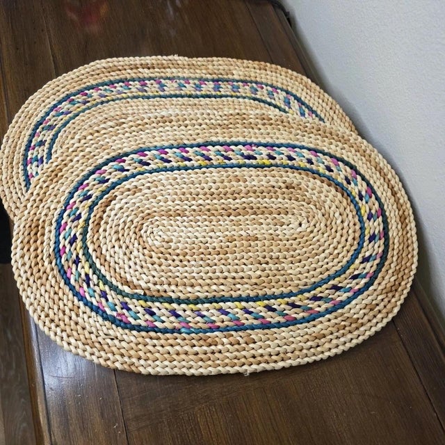 2020s Vintage Farmhouse Country Cottage Boho Braided Oval Placemats - Set of 4 For Sale - Image 5 of 10