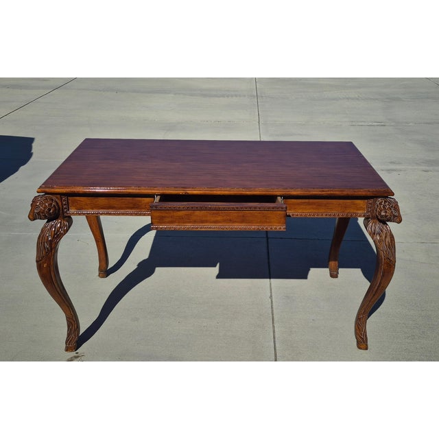 Late 20th Century Late 20th Century Georgian-Style Carved Wood Writing Desk For Sale - Image 5 of 17