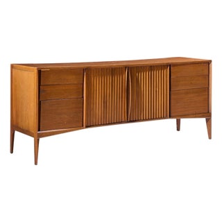 Unagusta Mid Century Walnut Curved Lowboy Dresser For Sale