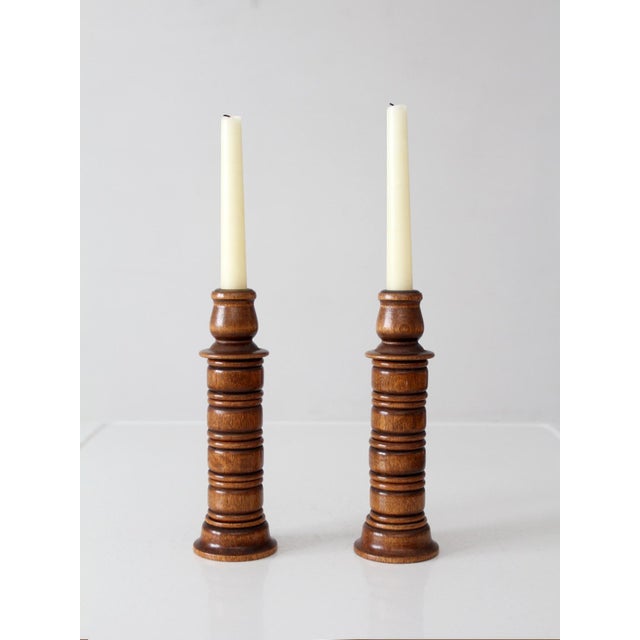 Mid-Century Modern Vintage Modular Wood Candlestick Holders Pair For Sale - Image 3 of 18