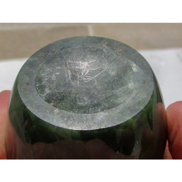 Late 20th Century Dark Green Nephrite Vase With Brass Rim For Sale - Image 5 of 6