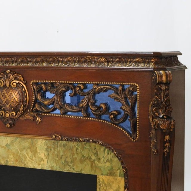 Antique French Louis XV Style Foliage Carved Walnut & Gilt Fireplace Mantle For Sale - Image 4 of 14