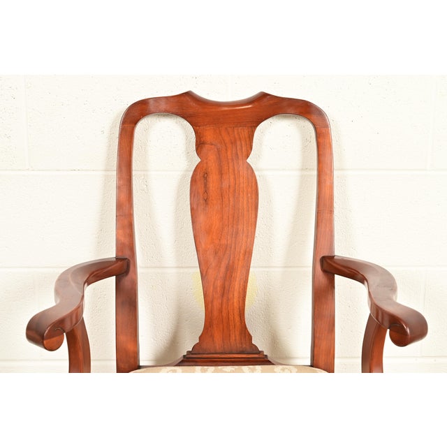 Wood Henkel Harris Queen Anne Solid Cherry Wood Armchairs | Pair For Sale - Image 7 of 17