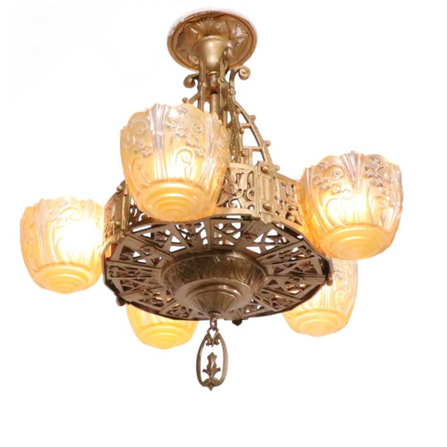 Art Deco Slip Shade Chandelier by the Lincoln Manufacturing Company C. 1930's For Sale - Image 9 of 11