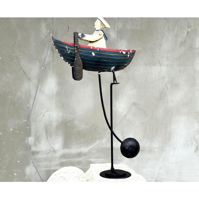 Large Vintage Kinetic Boat Nautical Balancing Sculpture in Metal, 1950s For Sale - Image 15 of 15