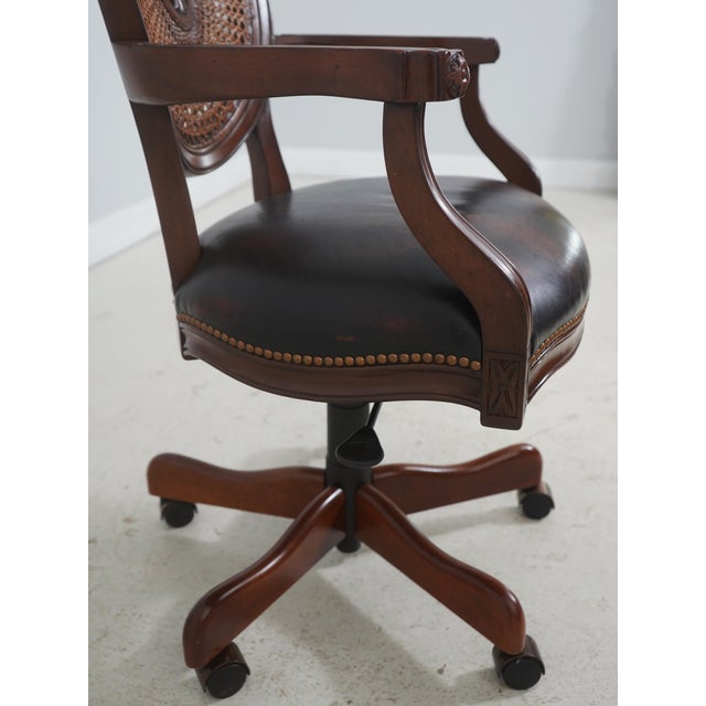 Brown Vintage French Carved Cane Back Swivel Leather Desk Chair For Sale - Image 8 of 18