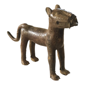 Vintage African Benin Bronze Leopard Nigeria 13.75" H