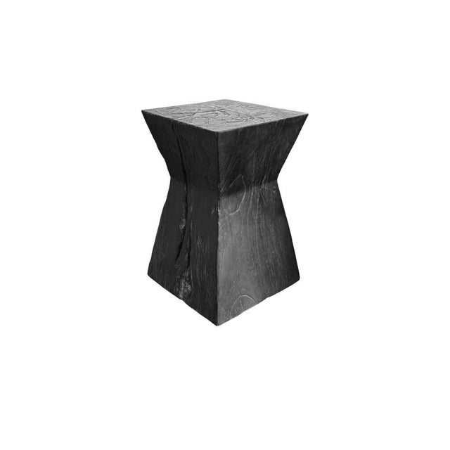 Contemporary Sculptural Suar Wood Side Table, Burnt Finish Modern Organic For Sale - Image 3 of 4