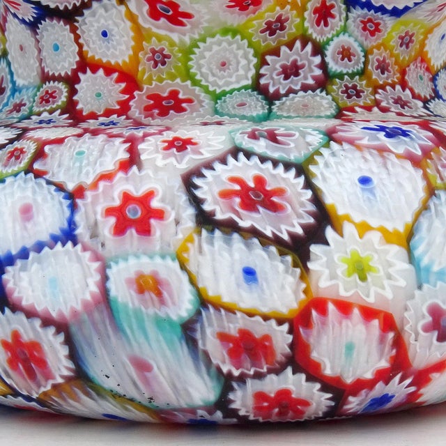 Late 20th Century Fratelli Toso Murano Vintage Millefiori Flower Mosaic Rainbow Colors Italian Art Glass Ruffle Rim Vase For Sale - Image 5 of 9