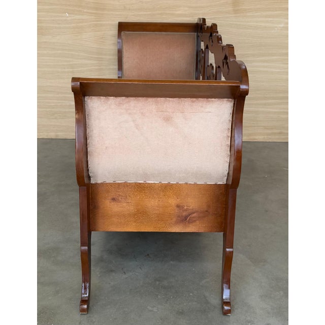 20th Century Catalan Bench in Walnut with Upholstered Seat and Arms For Sale In Miami - Image 6 of 18