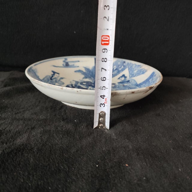 White Chinese Ceramic Plate,Blue and White Porcelain Plate Hand Painted Figures Story Pattern For Sale - Image 8 of 10
