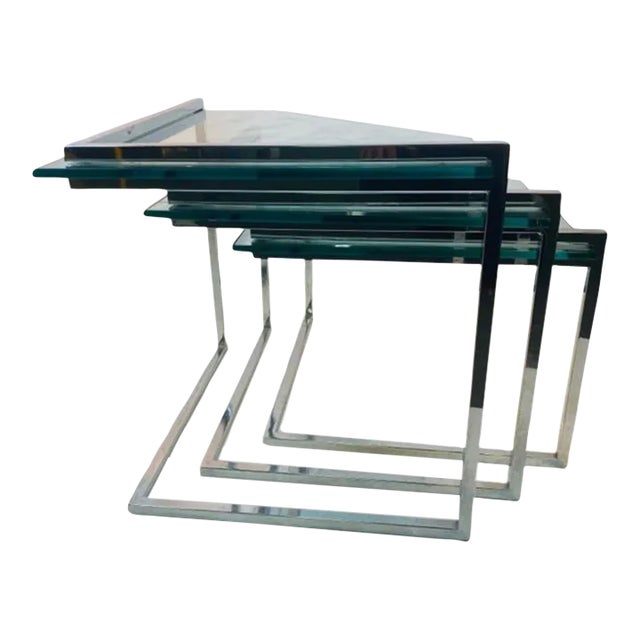 1970s Modern Chrome & Glass Nesting Tables - Set of 3 For Sale