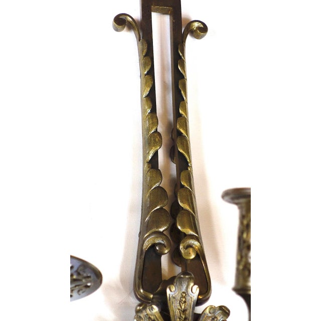 Copper Antique Art Nouveau Empire Bronze Wall Lamps from Unbekannt, 1920s, Set of 2 For Sale - Image 8 of 11